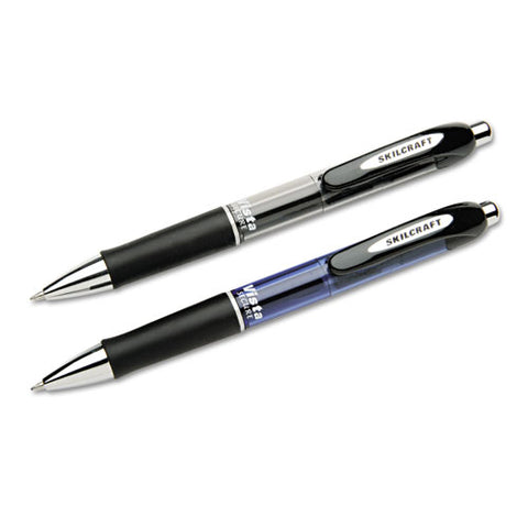 7520015745971, Skilcraft Vista Secure Gel Pen, Retractable, Medium 0.7 Mm, Blue Ink, Translucent Blue/black Barrel, 3/pack
