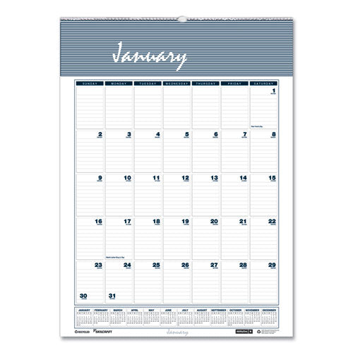 7510016935087, Skilcraft 12-month Wall Calendar, 15.5 X 22, White/blue/gray Sheets, 12-month (jan To Dec): 2026