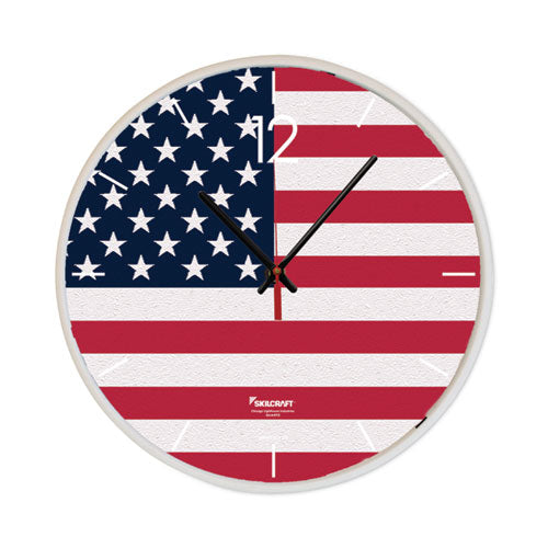 6645016986559 Skilcraft American Flag Quartz Wall Clock, 12.75" Overall Diameter, White Case, 1 Aa (sold Separately)