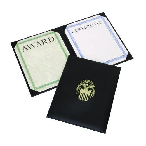 7510017145934, Skilcraft Awards Certificate Padded Cover Binder, Dla Seal, 9.12 X 11.62, Black/gold