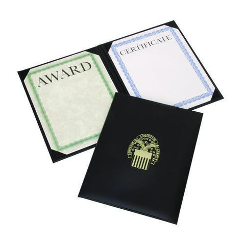 7510017145934, Skilcraft Awards Certificate Padded Cover Binder, Dla Seal, 9.12 X 11.62, Black/gold