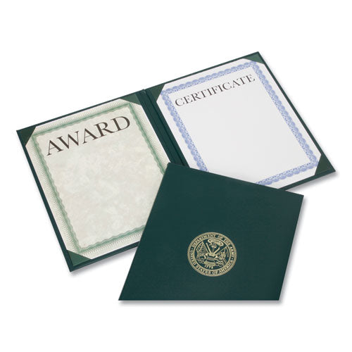 7510017146627, Skilcraft Awards Certificate Padded Cover Binder, Army Seal, 9.12 X 11.62, Green/gold
