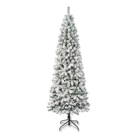 Acacia Medium Flocked Tree, 34" X 34" X 88.5" Green Tree, Green Tree Stand