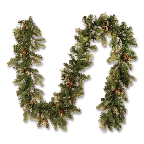 Pre-lit Carolina Pine Garland, Ac Powered, Clear Incandescent Lights, 108" Long, Green