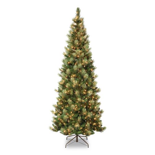 Pre-lit Charleston Pine Slim Tree, 50" X 50" X 108", Green Tree, Green Tree Stand