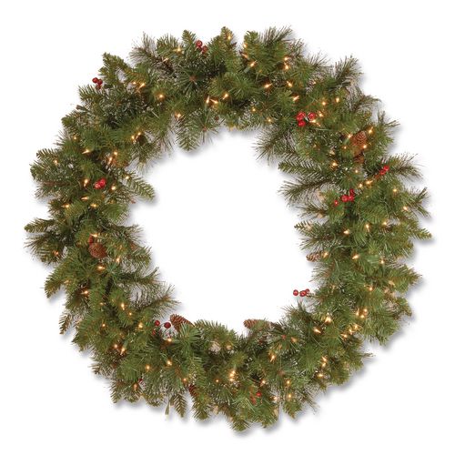 Pre-lit Crestwood Spruce Wreath, Ac Powered, Clear Incandescent Lights, 36" Diameter X 5"h, Green