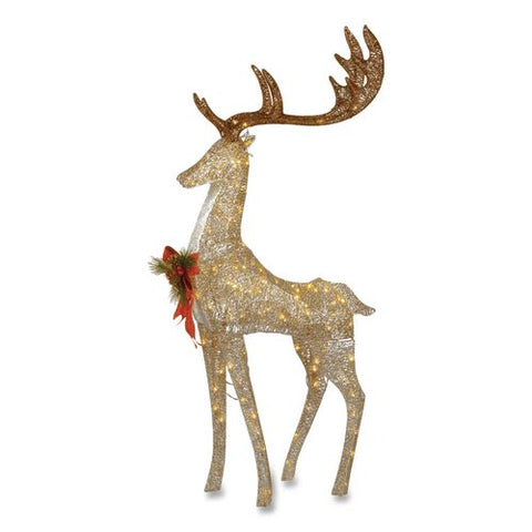 Pre-lit Crystal Champagne Standing Buck, Ac Powered, Warm White Led Lights, 9" X 26" X 55", Assorted Colors