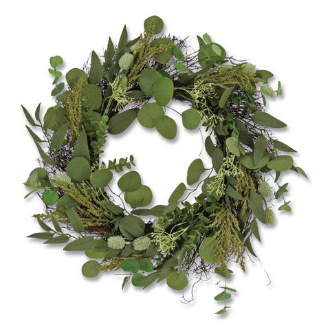 Eucalyptus And Baby's Breath Spring Wreath, 22" Diameter X 5" H, Green