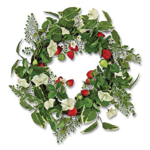 Petunia And Strawberry Wreath,  22" Diameter X 5"h, White
