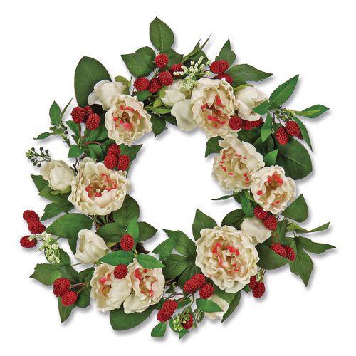 Peony And Raspberry Wreath, 22" Diameter X 5"h, Beige