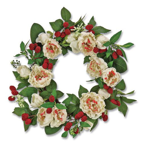 Peony And Raspberry Wreath, 22" Diameter X 5"h, Beige
