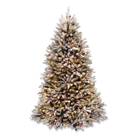 Pre-lit Dunhill Fir Snowy Tree, 53" X 53" X 78", Green Tree, Green Tree Stand