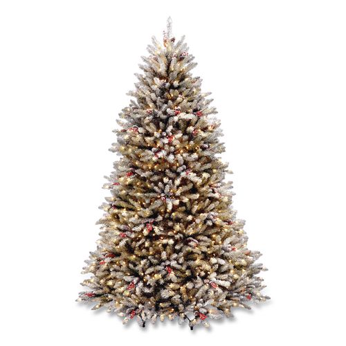 Pre-lit Dunhill Fir Snowy Tree, 55" X 55" X 84", Green Tree, Green Tree Stand