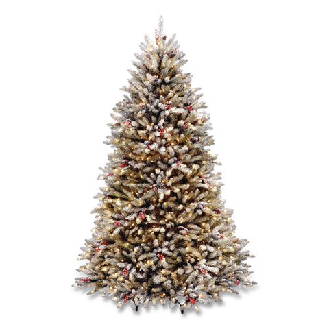 Pre-lit Dunhill Fir Snowy Tree, 55" X 55" X 84", Green Tree, Green Tree Stand