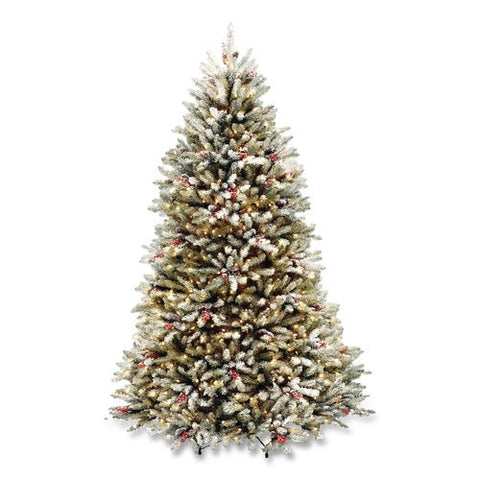 Pre-lit Dunhill Fir Snowy Tree, 59" X 59" X 90", Green Tree, Green Tree Stand