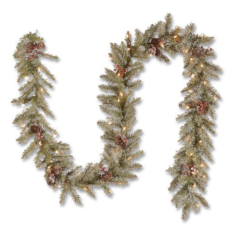 Pre-lit Dunhill Fir Garland, Ac Powered, Clear Incandescent Lights, 108" Long, Green