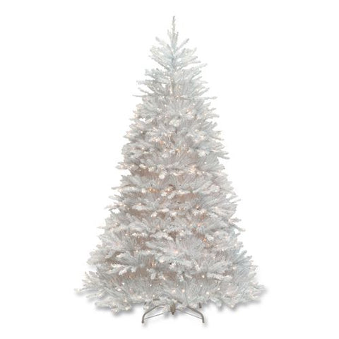 Pre-lit Dunhill Fir White Tree, 59" X 59" X 90", White Tree, White Tree Stand