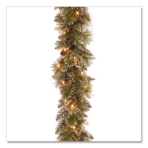 Pre-lit Glittery Bristle Pine Garland, Ac Powered, Clear Incandescent Lights, 108" Long, Green