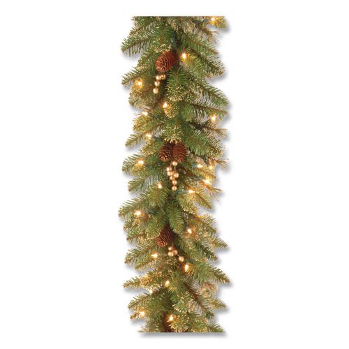 Pre-lit Glittery Pine Gold Garland, Ac Powered, Clear Incandescent Lights, 108" Long, Green