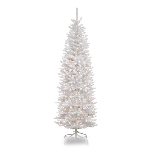 Pre-lit Kingswood Fir Pencil Tree, 28" X 28" X 78", White Tree, White Tree Stand