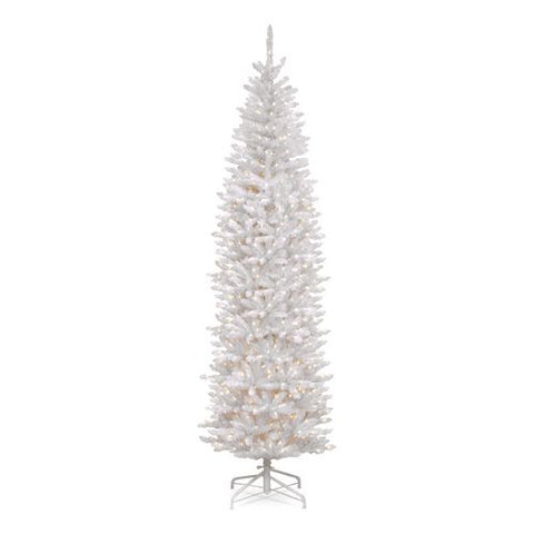 Pre-lit Kingswood Fir Pencil Slim Tree, 35" X 35" X 108", White Tree, White Tree Stand