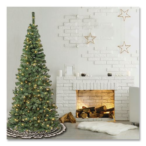 Pre-lit Linden Spruce Slim Tree, 31" X 31" X 90", Green Tree, Green Tree Stand