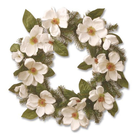 North Valley Spruce Magnolia Wreath, 24" Diameter X 3.5"h, White