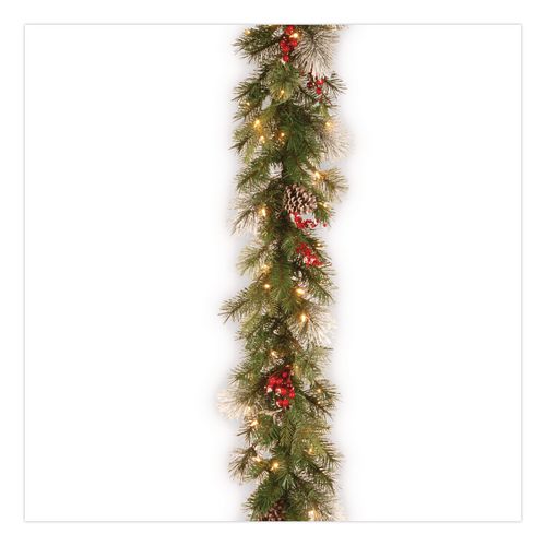 Pre-lit Wintry Pine Garland, Ac Powered, Clear Incandescent Lights, 108" Long, Green
