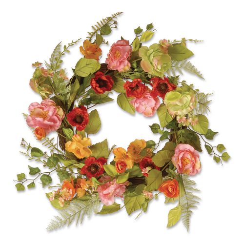 Spring Wreath, 22" Diameter X 3" H, Green/pink/red/yellow
