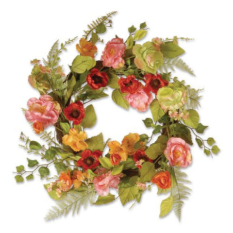 Spring Wreath, 22" Diameter X 3" H, Green/pink/red/yellow