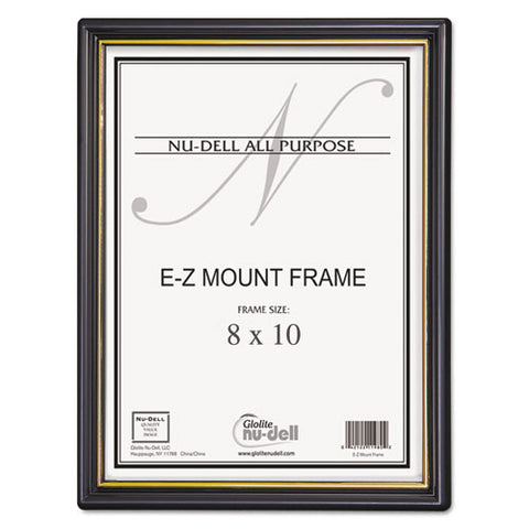 Ez Mount Document Frame With Trim Accent And Plastic Face, Plastic, 8 X 10, Black/gold