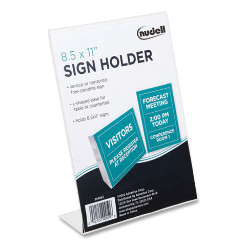 Clear Plastic Slanted L-shaped Countertop Sign Holder, Side-load, Horizontal/vertical Orientation, 8.5 X 11 Insert