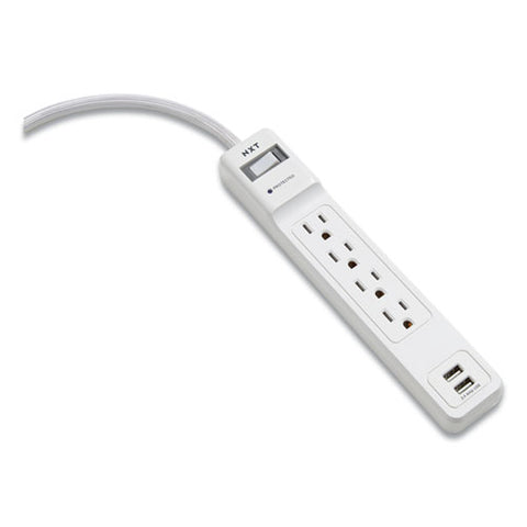 Surge Protector, 4 Ac Outlets/2 Usb Ports, 3 Ft Cord, 600 J, White