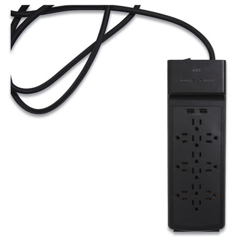 Surge Protector, 12 Ac Outlets/2 Usb Ports, 8 Ft Cord, 3,900 J, Black