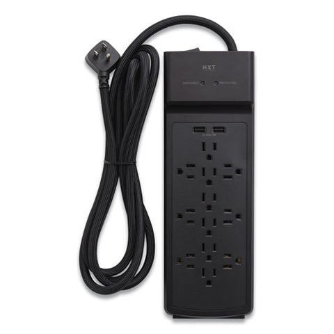 Surge Protector, 12 Ac Outlets/2 Usb Ports, 8 Ft Cord, 3,900 J, Black