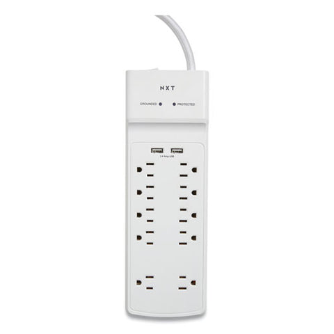 Surge Protector, 10 Ac Outlets/2 Usb Ports, 6 Ft Cord, 3,000 J, White