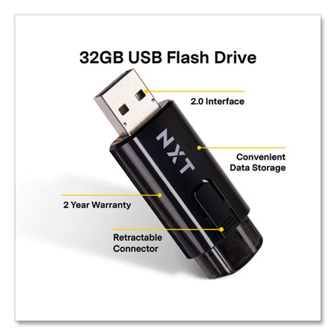 Usb 2.0 Type-a Flash Drive, 32 Gb, Black, 5/pack