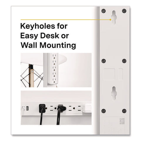 6-outlet Plus Usb Surge Protector, 6 Ac Outlets/2 Usb Outlets, 4 Ft Cord, 1,500 J, White