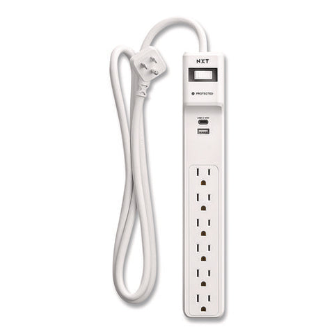 6-outlet Plus Usb Surge Protector, 6 Ac Outlets/2 Usb Outlets, 4 Ft Cord, 1,500 J, White