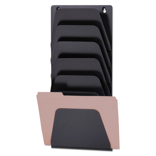 Wall File Holder, 7 Sections, Legal/letter Size, 9.43" X 2.88" X 22.38", Black