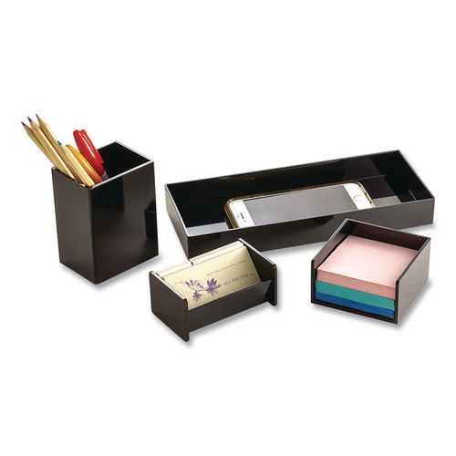 4-piece Desktop Supplies Organizer Set, Black, Plastic