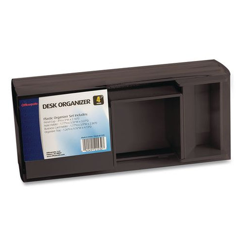 4-piece Desktop Supplies Organizer Set, Black, Plastic