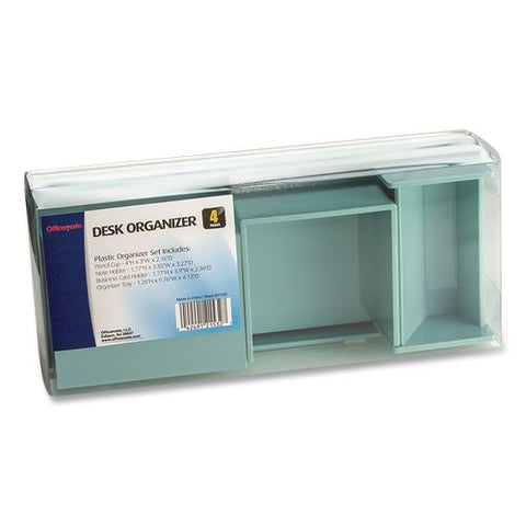 4-piece Desktop Supplies Organizer Set, Teal, Plastic