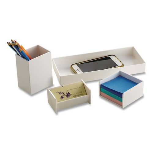 4-piece Desktop Supplies Organizer Set, White, Plastic