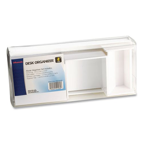 4-piece Desktop Supplies Organizer Set, White, Plastic