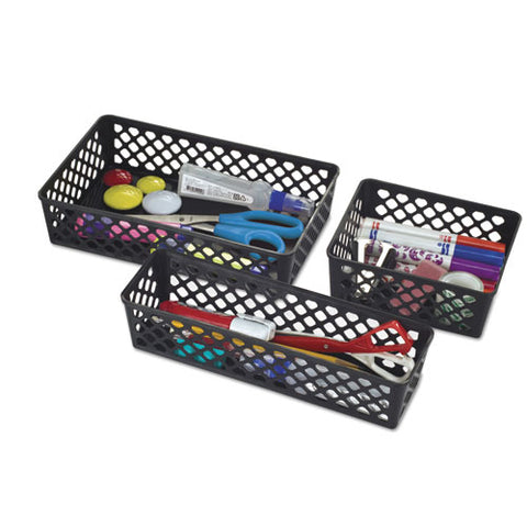 Recycled Supply Basket, Plastic, 10.13 X 3.06 X 2.38, Black, 3/pack