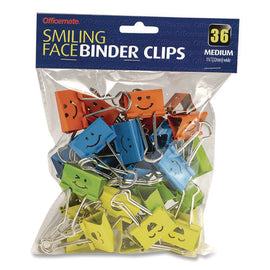 Smiling Face Binder Clips, Medium, Assorted Colors, 36/pack