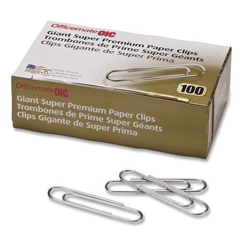 Super Premium Giant Paper Clips, Jumbo, Smooth, Silver, 100/box, 10 Boxes/carton