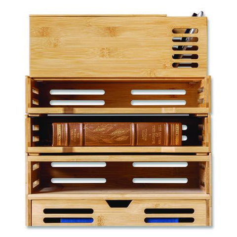 Bamboo Stackable Desktop Document Trays, 2 Sections, Letter Size Files, 14.09" X 10.47" X 4.4", Brown, 2/pack