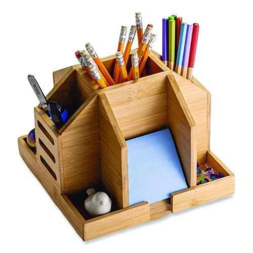 Bamboo Rotary Organizer, 9 Compartments, 8.85 X 8.82 X 7.4, Brown, Bamboo